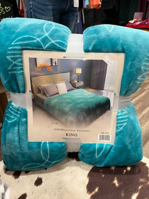 Turquoise boot stitch King blanket