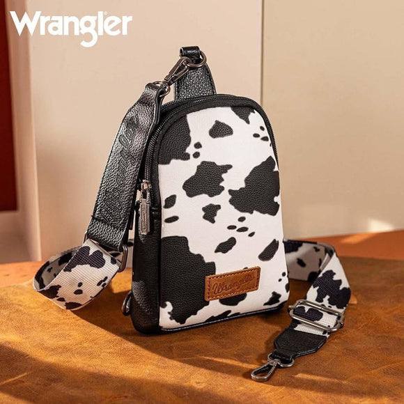 Black cow print wrangler crossbody