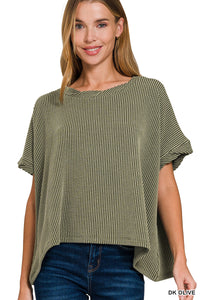 Dk olive ribbed top