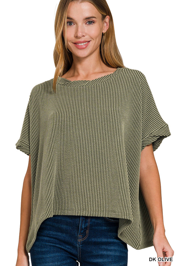 Dk olive ribbed top