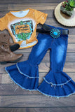 Dark blue jean bell bottoms