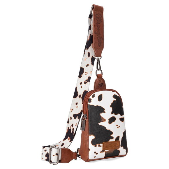 Brown cowhide wrangler crossbody
