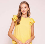 Yellow ruffle blouse top