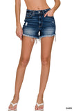 Fringe blue jean shorts