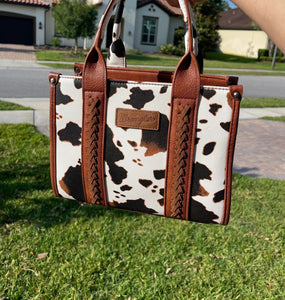 Brown cowhide wrangler purse