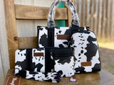 Black cow print wrangler purse