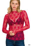 Red lace mesh top