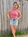 Distressed washed denim shorts