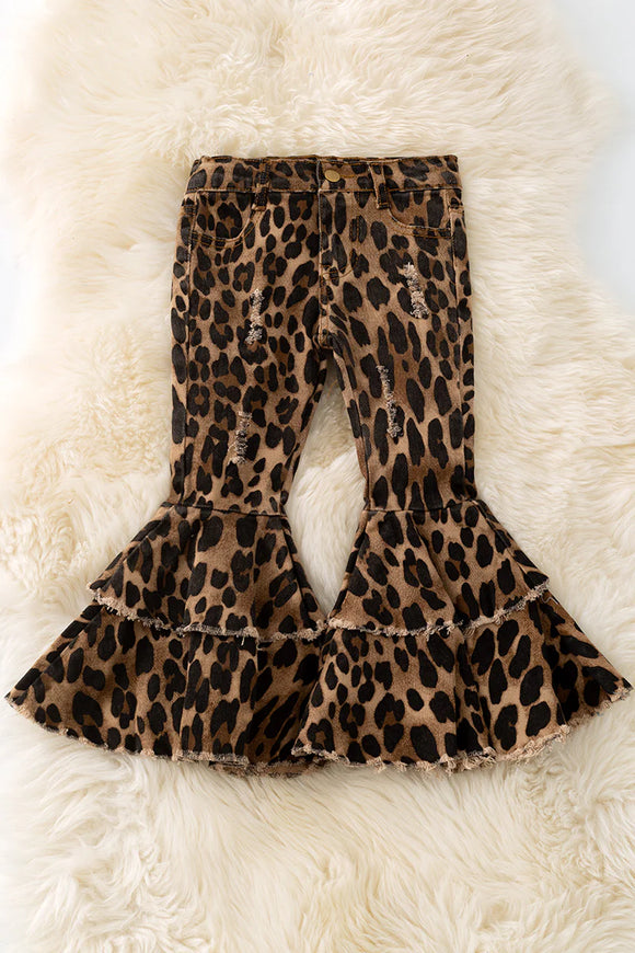 Little girl leopard bell bottoms 🤎🖤