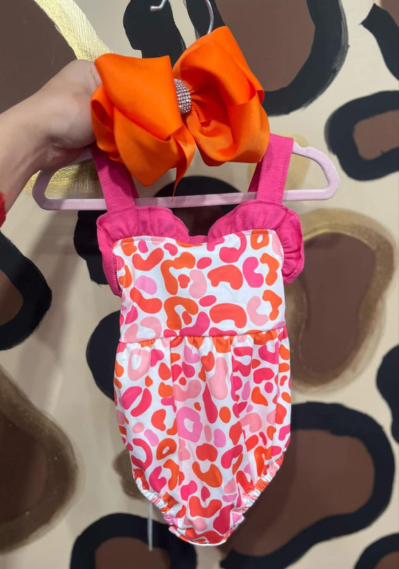 Pink/orange leopard baby romper