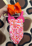 Pink/orange leopard baby romper