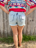 Distressed washed denim shorts