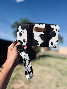 Black cow print wrangler wallet