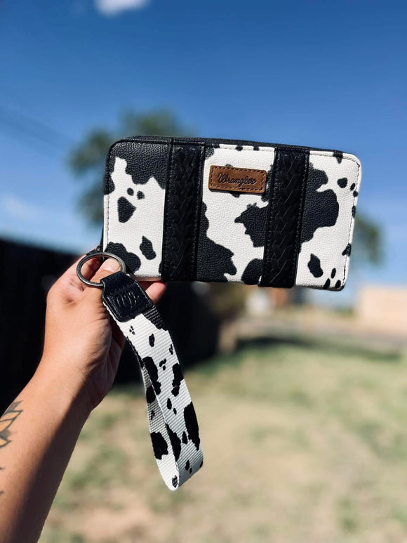 Black cow print wrangler wallet