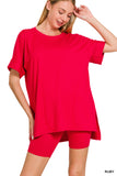 Red biker shorts set