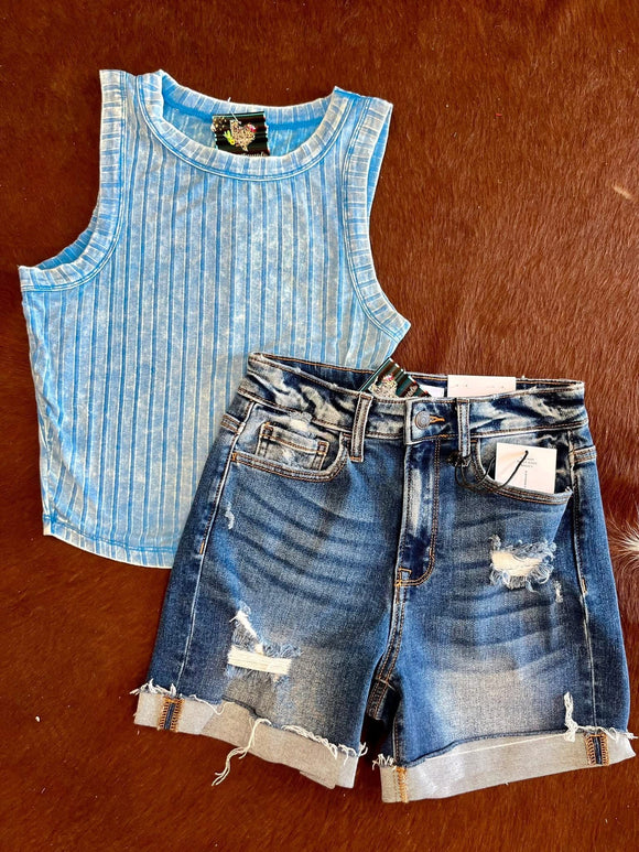 Blue washed tank top