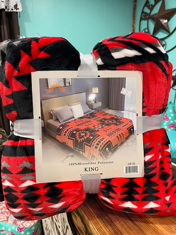 Red/black Aztec King blanket