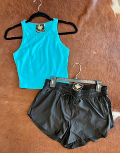 Blue razorback tank top