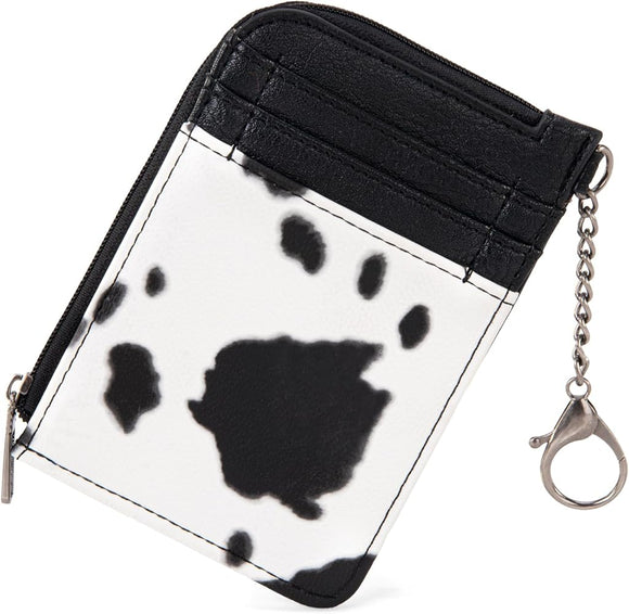 Black cow print cardholder keychain