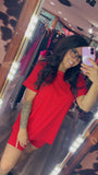 Red biker shorts set