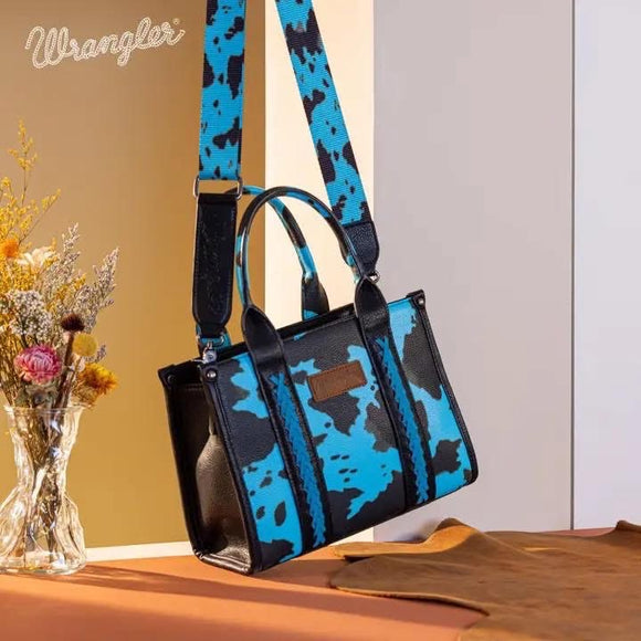 Turquoise cow print wrangler purse