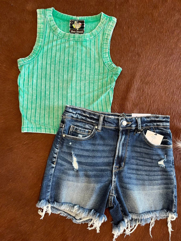 Green washed tank top
