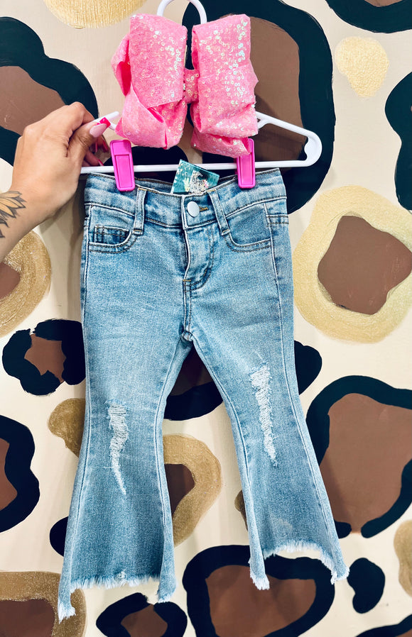 Light wash denim bell flares