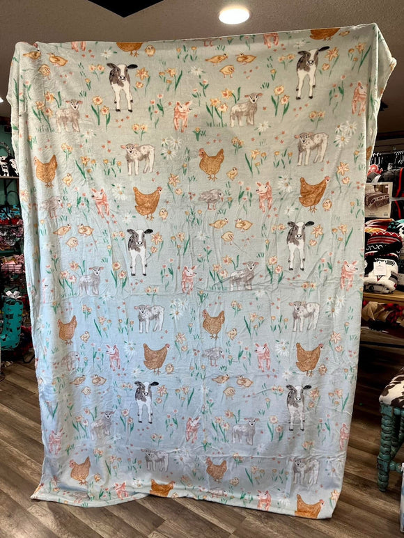 Farm animals twin throw blanket
