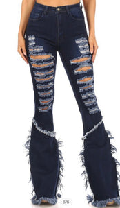 Dark blue Jean distressed bells